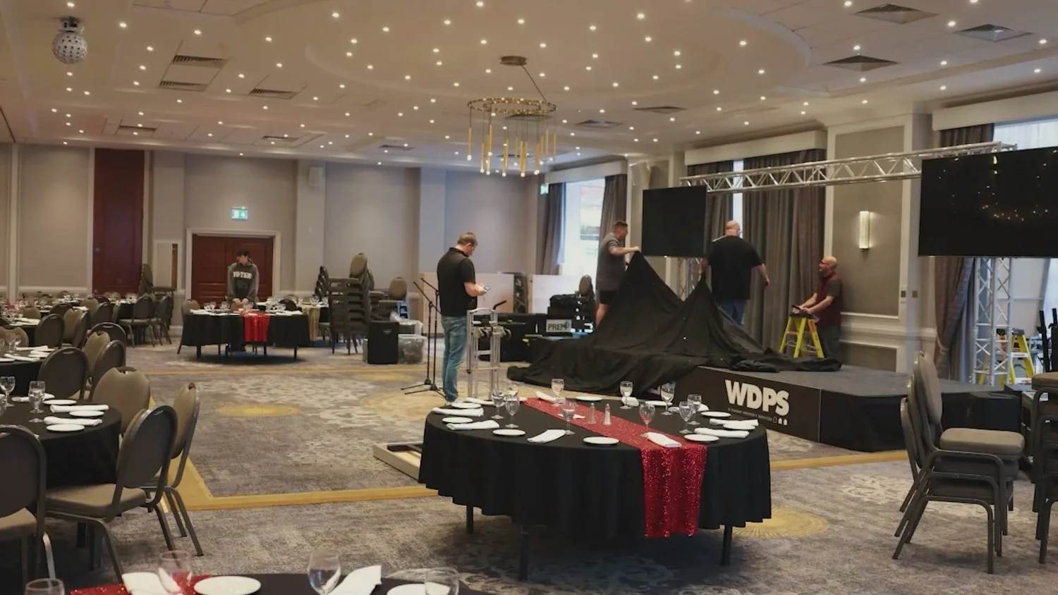 PREM crew preparing staging and event production